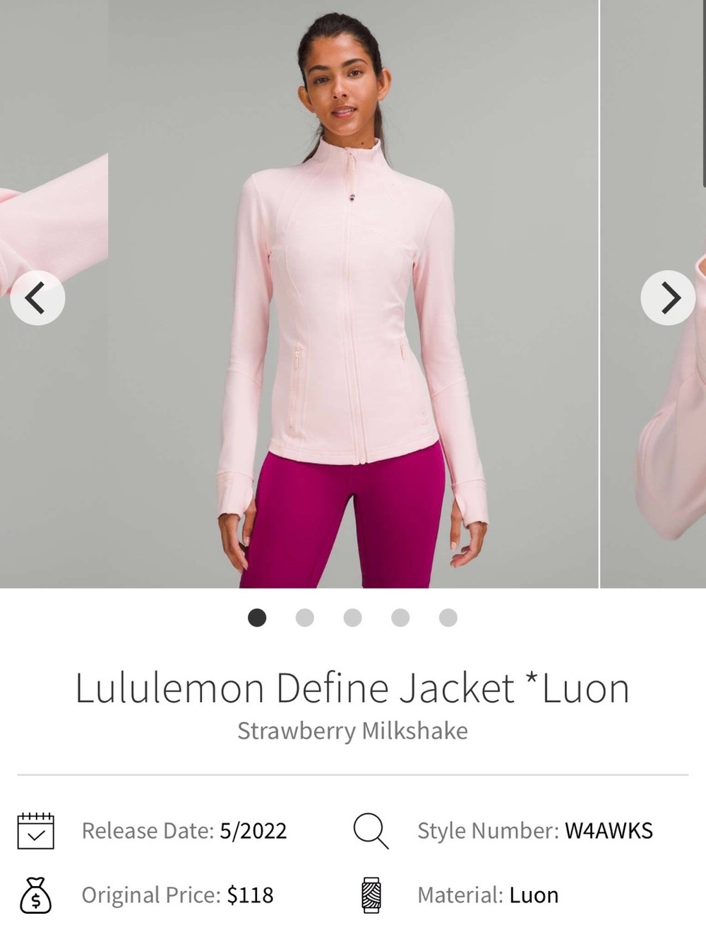 Lululemon Define Jacket, Strawberry Milkshake (Luon)